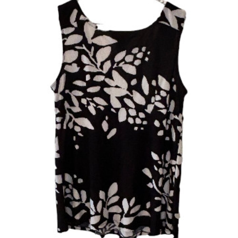 Black and Cream V-Neck Sleeveless Baby Doll Style Top - Focus 2000 - L